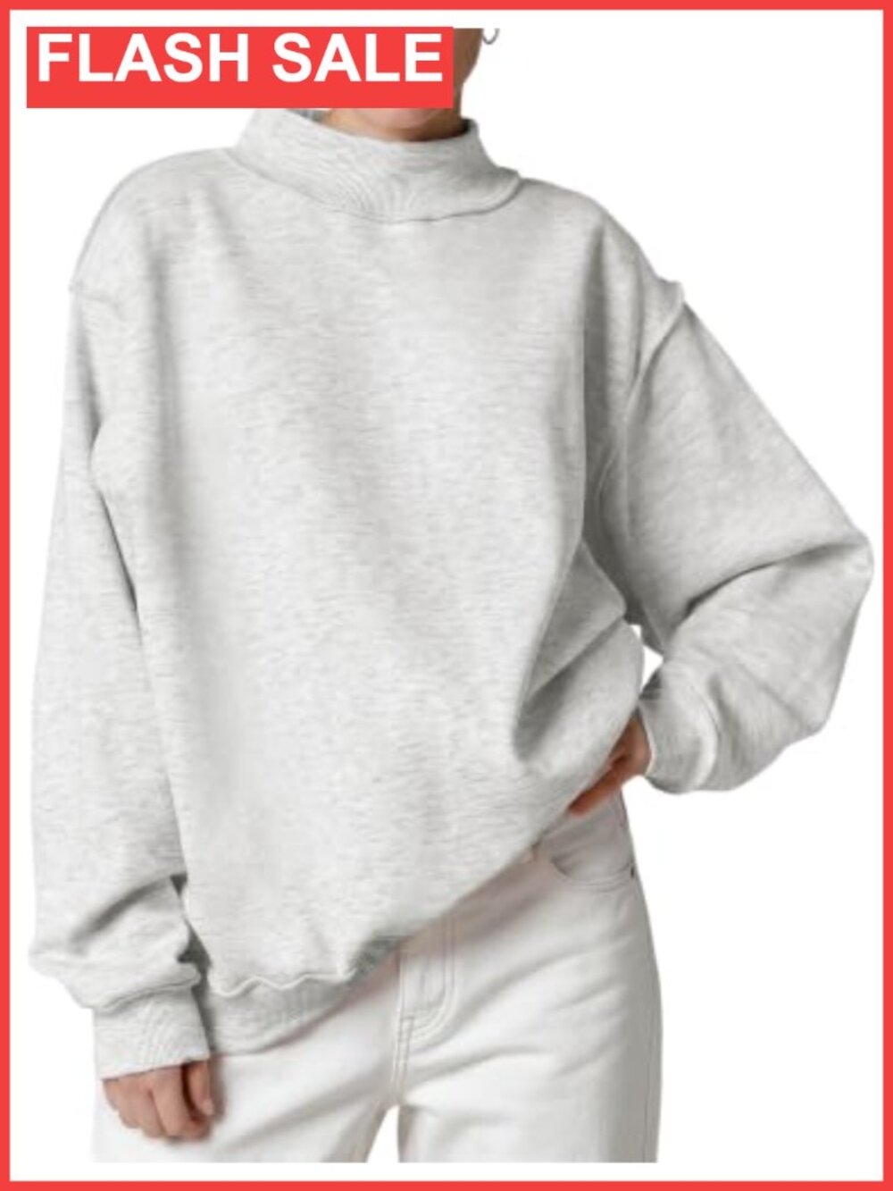 Oversized Mock Neck Sweatshirt Fleece Lined Pullover Drop Shoulder